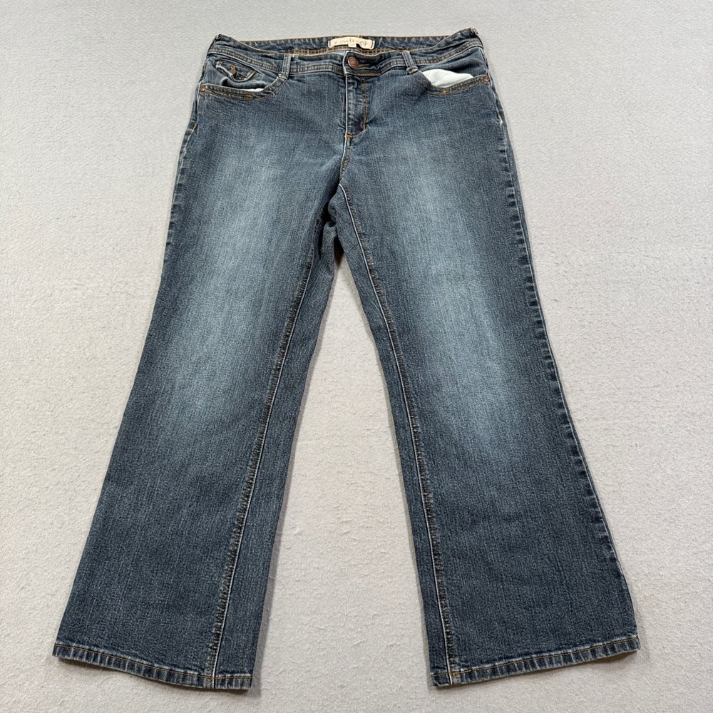 Contrast Baggy Jeans Women's 16P Blue Dark Wash Bootcut Mid Rise Flap Pockets